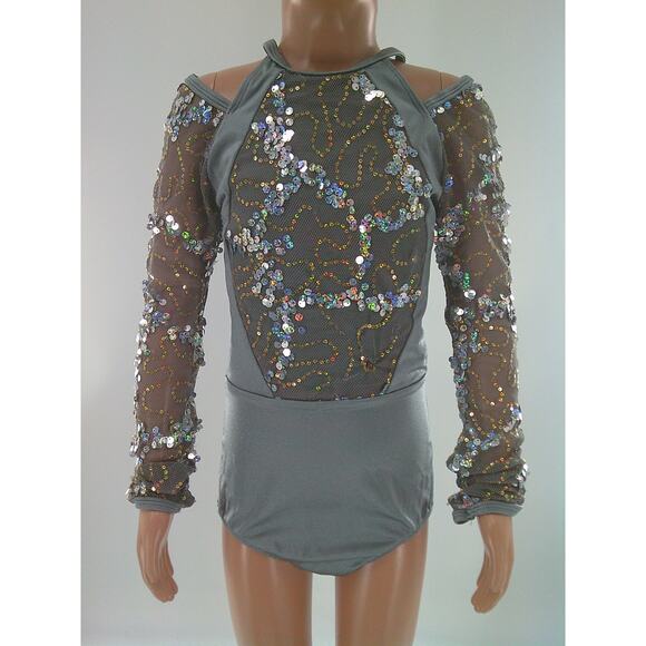 Dance Costume Revolution RC22843 Medium Child Silver Jazz Acro Sequins - Picture 2 of 11